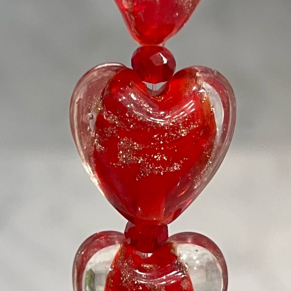 Red MURANO Style Millefiori Glass Bead Heart Necklace and Bracelet - Picture 7 of 9